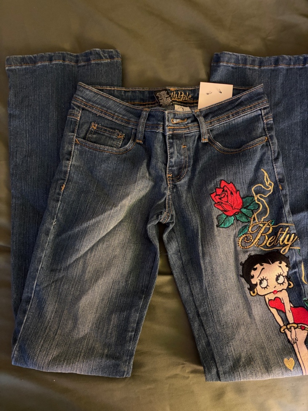 Southpole Vintage Embroidered Betty Boop Boot-Cut/Flared Women's Jeans - Blue - Picture 2 of 5